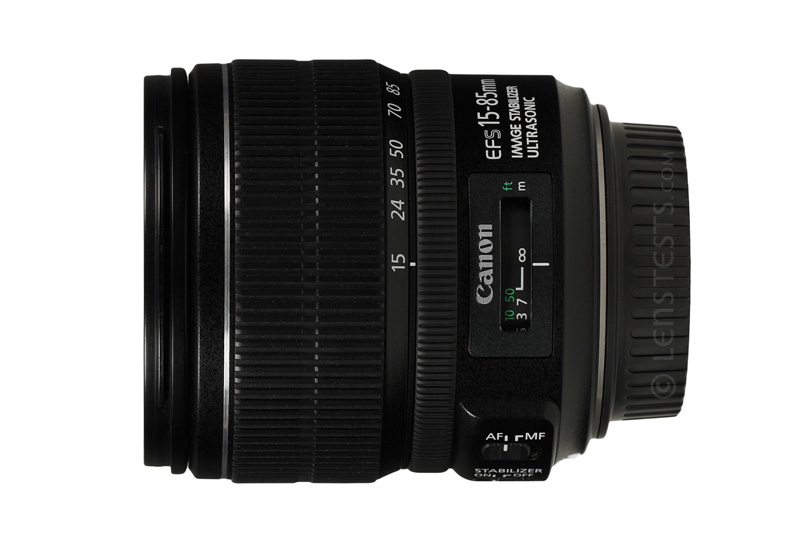 Side view of the Canon EF-S 15-85mm F3.5-5.6 IS USM