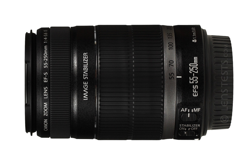 Side view of the Canon EF-S 55-250mm F4.0-5.6 IS