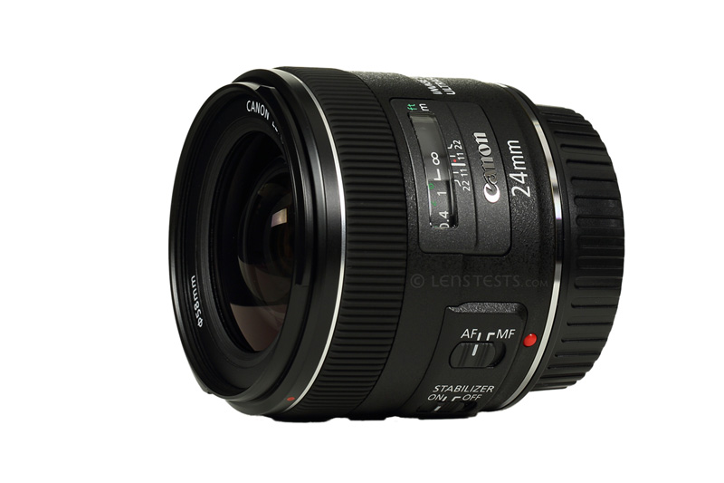 Side view of the Canon EF 24mm F2.8 IS USM