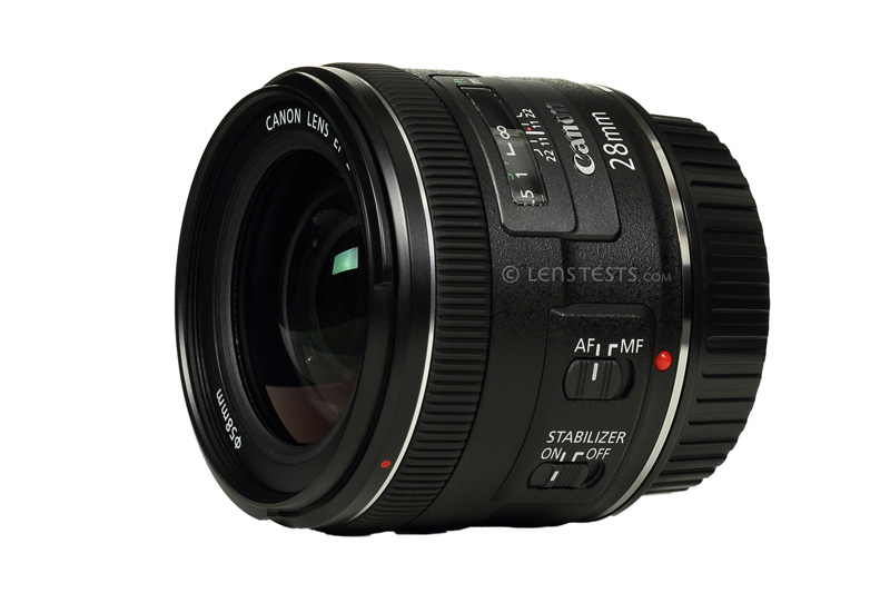 Side view of the Canon EF 28mm F2.8 IS USM