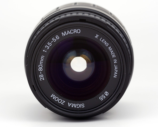 Sigma AF 28-80mm F3.5-5.6 Aspherical Macro for Canon EF Front Lens View showing model name inscriptions and filter size